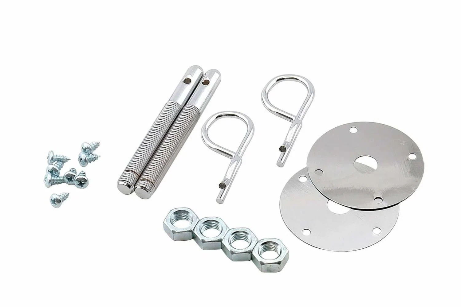 Trans Am Camaro Hood Pin Kit 7_16 w_ SAFETY PINS w_ SCREW IN PLATES